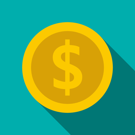 Gold coin with dollar sign icon in flat style on a blue backgroundのイラスト素材