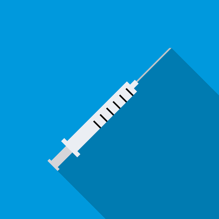 Syringe icon in flat style on a blue backgroundのイラスト素材