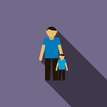 Father and son icon in flat style on a violet backgroundのイラスト素材