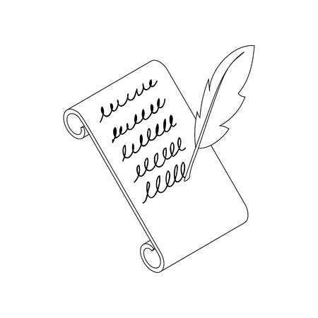 Feather writing a scroll paper icon, isometric 3d style isolated on white backgroundのイラスト素材
