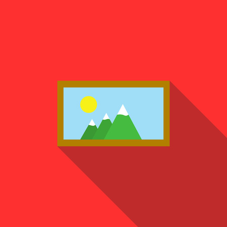 Photo frame icon in flat style on a red backgroundのイラスト素材
