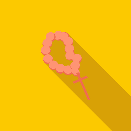Christian rosary icon in flat style on a yellow backgroundのイラスト素材