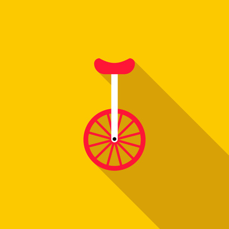 Unicycle or one wheel bicycle icon in flat style on a yellow backgroundのイラスト素材