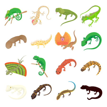 Lizard icons set in cartoon style on a white backgroundのイラスト素材