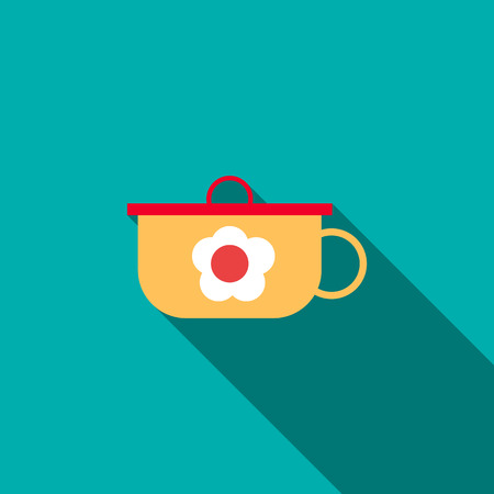 Children pan icon in flat style with long shadow. Utensils for eating symbolのイラスト素材