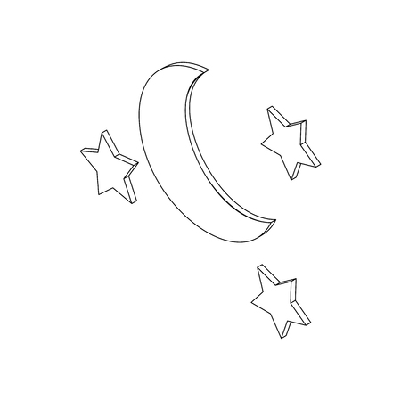 Moon and sters icon in isometric 3d style on a white backgroundのイラスト素材