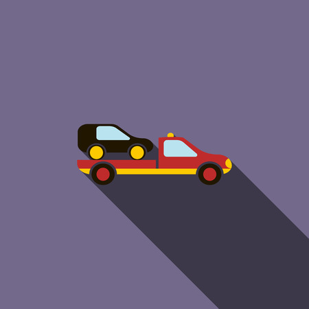 Car evacuator icon in flat style on a violet backgroundのイラスト素材