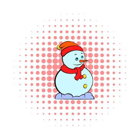 Snowman icon in comics style on dotted background. Winter symbolの写真素材