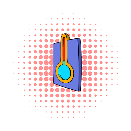 Thermometer icon in comics style on dotted background. Temperature and measurement symbolの写真素材