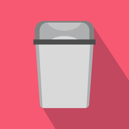 Gray trash can icon in flat style with long shadow. Waste and sanitation symbolのイラスト素材