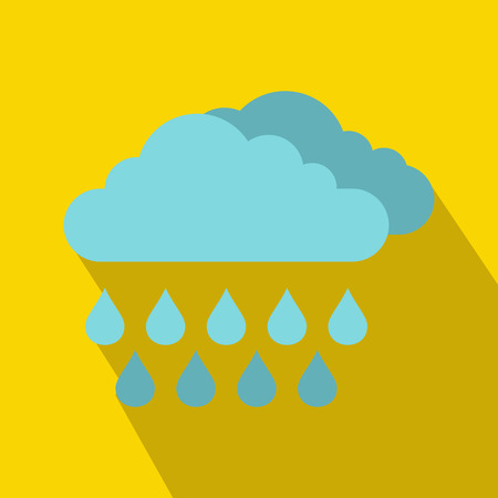 Cloud and rain icon in flat style on a yellow backgroundのイラスト素材