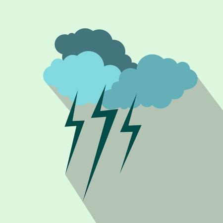 Cloud with lightnings icon in flat style on a light blue backgroundのイラスト素材
