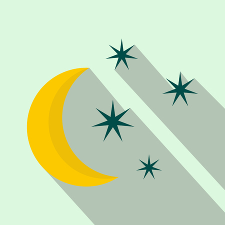 Moon and stars icon in flat style on a light blue backgroundのイラスト素材