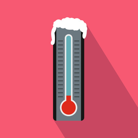 Frozen thermometer icon in flat style on a pink backgroundのイラスト素材