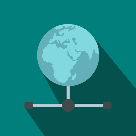 Globe icon in flat style on a blue backgroundのイラスト素材