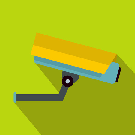 Surveillance camera icon in flat style on a green backgroundのイラスト素材