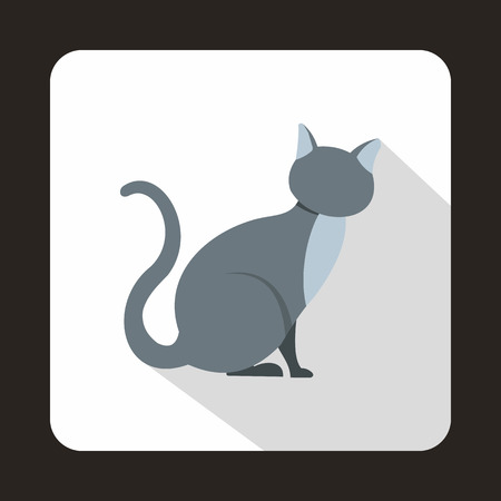 Grey cat icon in flat style with long shadow. Pets symbolのイラスト素材