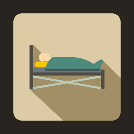 Patient in bed in hospital icon in flat style with long shadow. Treatment and medicine symbolのイラスト素材
