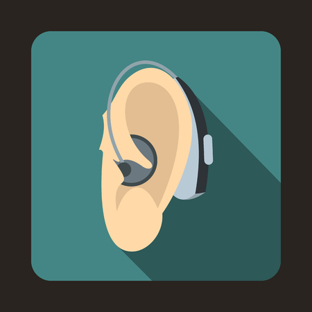Hearing aid icon in flat style with long shadow. Equipment symbolのイラスト素材