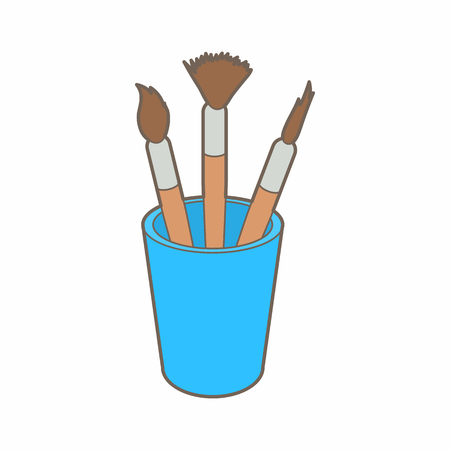 Brushes for painting in the holder icon in cartoon style on a white backgroundのイラスト素材