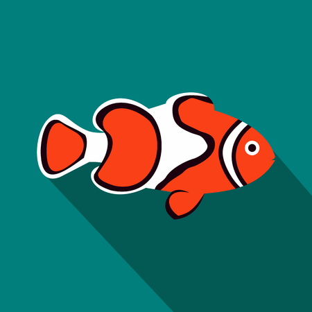 Clown fish icon in flat style with long shadow. Sea and ocean symbolのイラスト素材