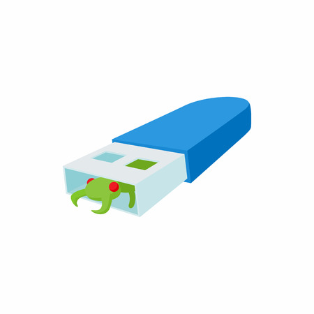Infected USB flash drive icon in cartoon style on a white backgroundのイラスト素材