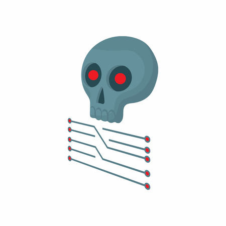 CPU with a skull icon in cartoon style on a white backgroundのイラスト素材