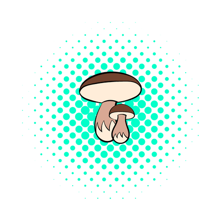 Mushrooms icon in pop-art style on dotted background. Food symbolのイラスト素材