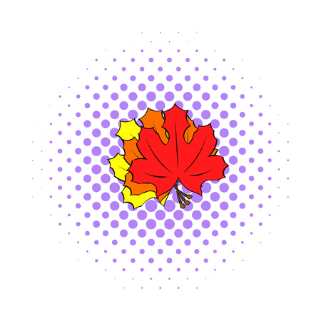 Autumn leaves icon in pop-art style on dotted background. Plants symbolのイラスト素材