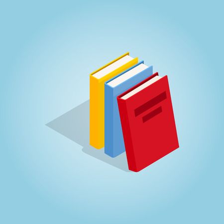 Three books icon in isometric 3d style on blue background. Reading symbolのイラスト素材
