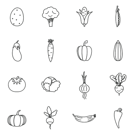 Vegetables icons set in thin line style isolated on white backgroundのイラスト素材