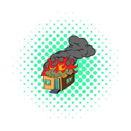 House on fire icon in comics style on a white backgroundのイラスト素材