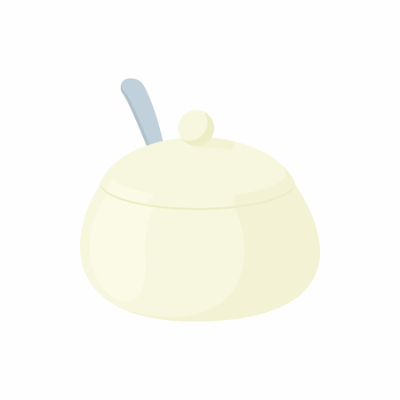 White porcelain sugar bowl icon in cartoon style on a white backgroundのイラスト素材