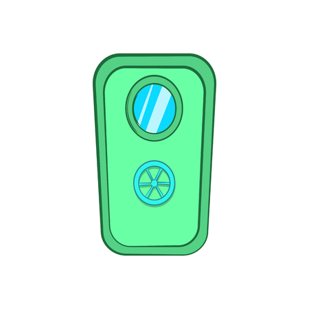Door with window and lock wheel icon in cartoon style on a white backgroundのイラスト素材