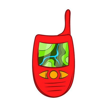 Hand held radio with GPS navigator icon in cartoon style on a white backgroundのイラスト素材