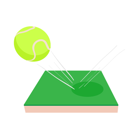 Flying tennis ball on a green court icon in cartoon style on a white backgroundのイラスト素材