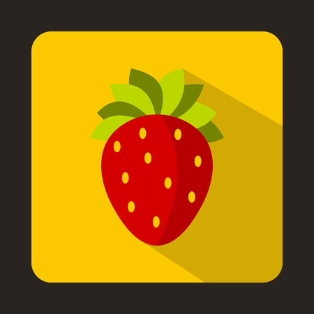 Strawberry icon in flat style on a yellow backgroundのイラスト素材
