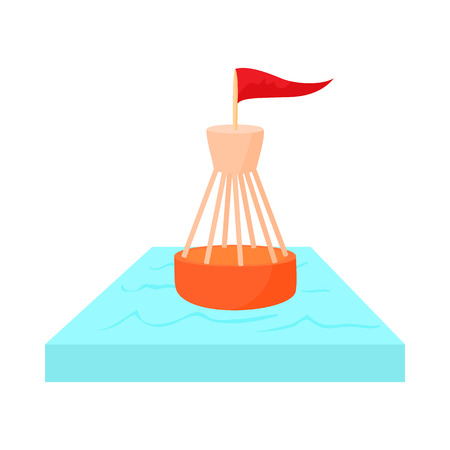 Nautical direction buoy with flag icon in cartoon style on a white backgroundのイラスト素材