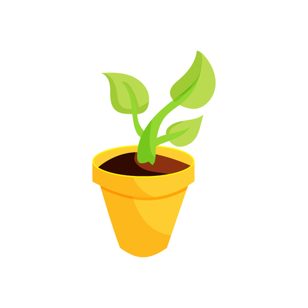 Green plant in a yellow pot icon in cartoon style on a white backgroundのイラスト素材