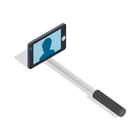 Selfie monopod stick icon in isometric 3d style on a white backgroundのイラスト素材