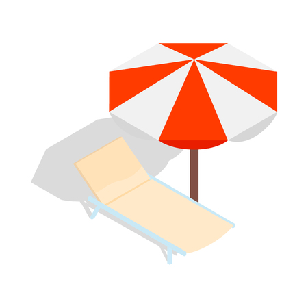 Beach chaise lounge with umbrella icon in isometric 3d style on a white backgroundのイラスト素材