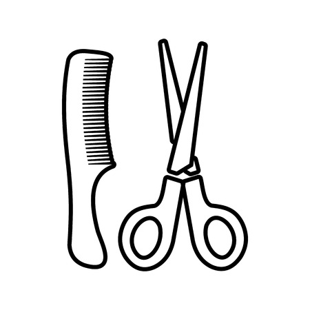 Scissors and comb icon in outline style isolated on white backgroundのイラスト素材