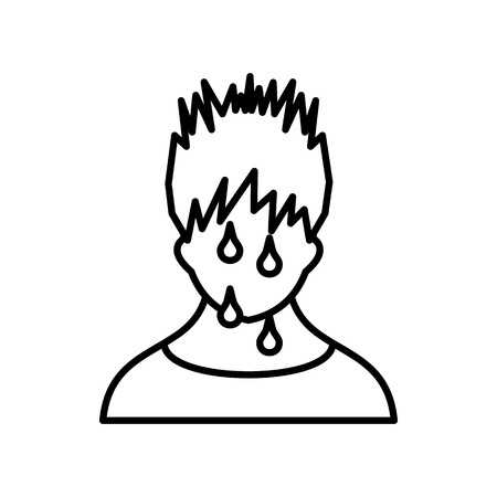 Sweaty man icon in outline style on a white backgroundのイラスト素材