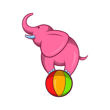 Elephant balancing on a ball icon in cartoon style on a white backgroundのイラスト素材