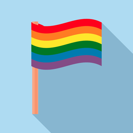 Rainbow flag icon in flat style on a light blue backgroundのイラスト素材