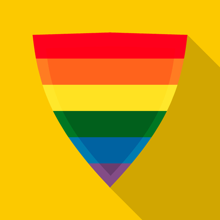 Shield in rainbow colors icon in flat style on a yellow backgroundのイラスト素材
