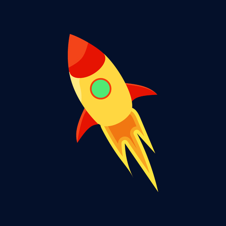 Rocket in space icon in cartoon style isolated on dark backgroundのイラスト素材
