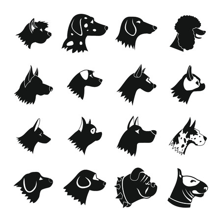 Dog Icons set in simple style isolated on white backgroundのイラスト素材