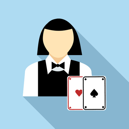 Pretty croupier woman with cards icon in flat style with long shadowのイラスト素材
