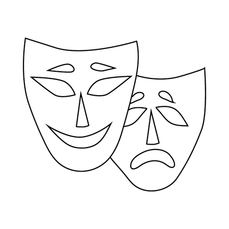 Comedy and tragedy theatrical masks icon in outline style on a white backgroundのイラスト素材